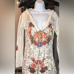 Christian Audigier  Ed Hardy,Cream zip up Hoodie with Cherub angels